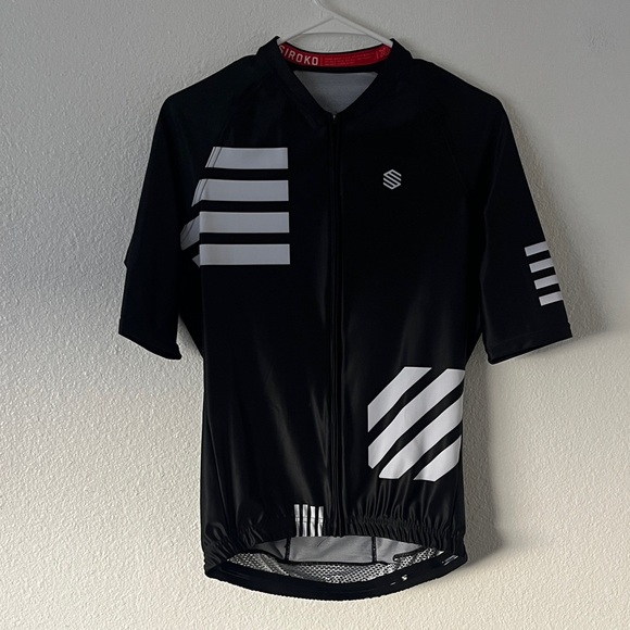 Mens Siroko Cycling Black White Stripe Short Sleeve Shirt w Back Pockets Size XL - Picture 2 of 6